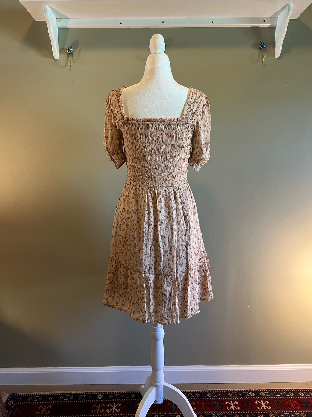 mine Square-Neck Smocked Mini‎ Dress in Light Pink Floral - Picture 7 of 8